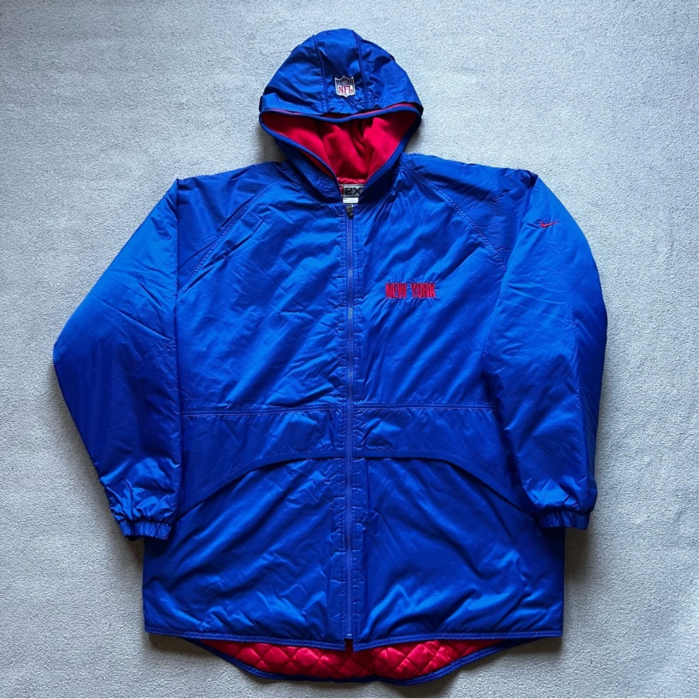 New York Giants Jacket Mens XXL Blue VTG Embroider Full Zip Lined Quilted Nike